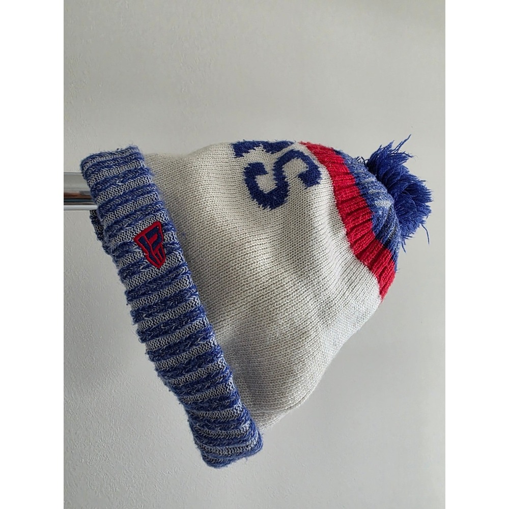 New Era Philadelphia 76ers NBA Cuffed Pom Beanie Hat Blue White Red Fleece Lined - Picture 6 of 6
